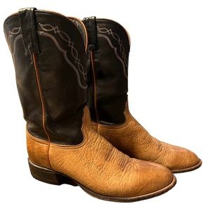 Tony Lama Cowboy Boots Style 1002 Size 9 B US Black And Beige Womens